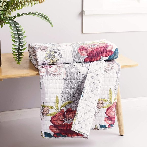 Levtex Home Montecito Floral/Peacock 3-Piece Reversible Full/Queen Quilt Set - Picture 3 of 11